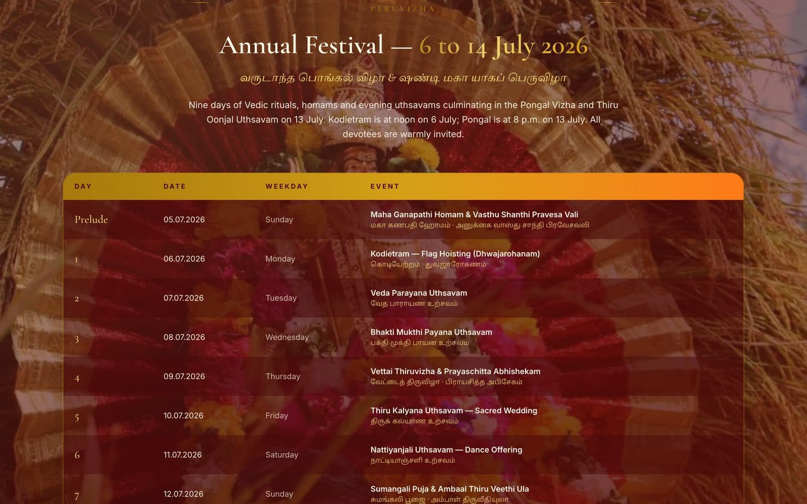 Potkovil — Annual festival schedule