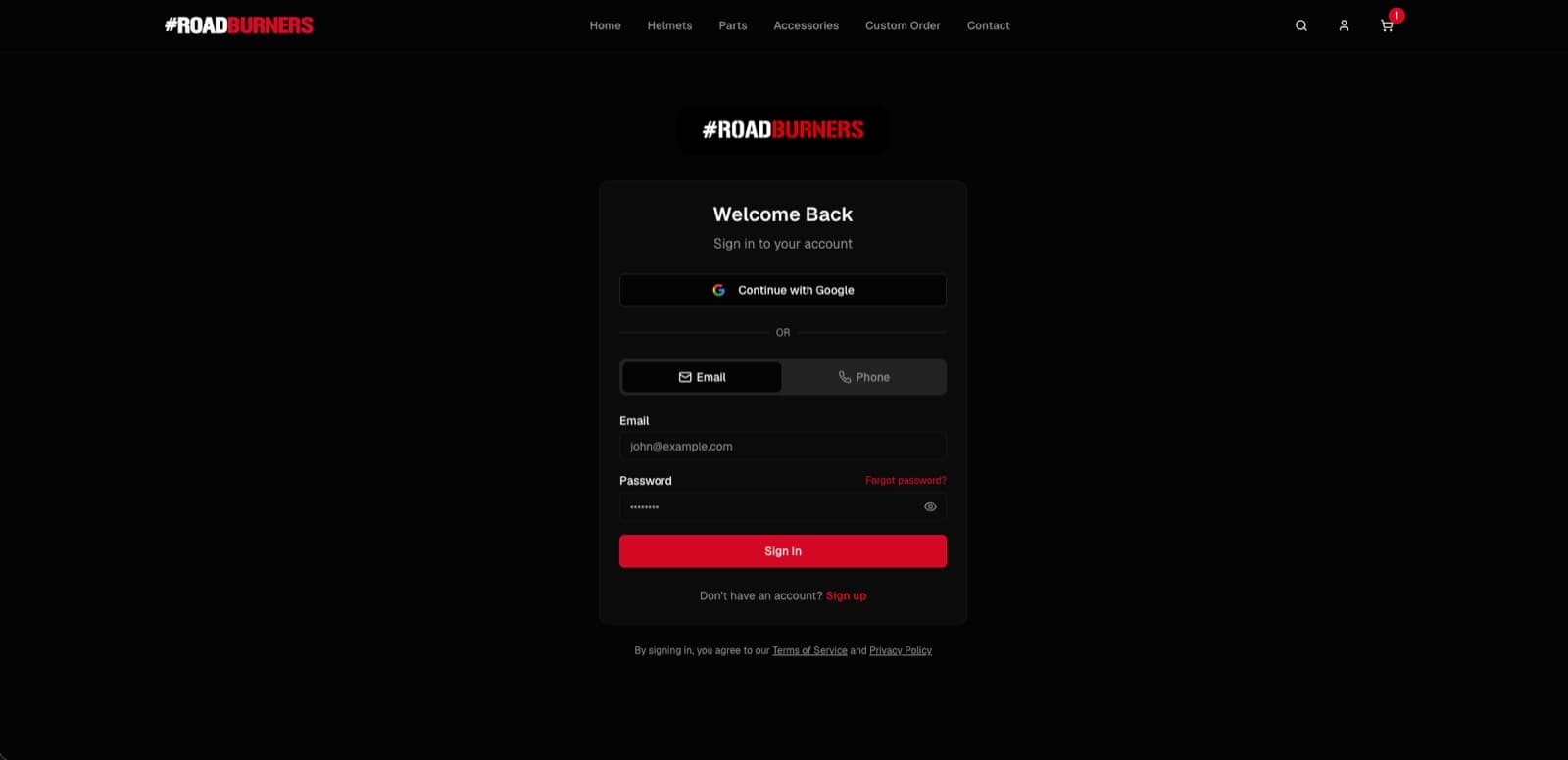 RoadBurners — Custom order flow