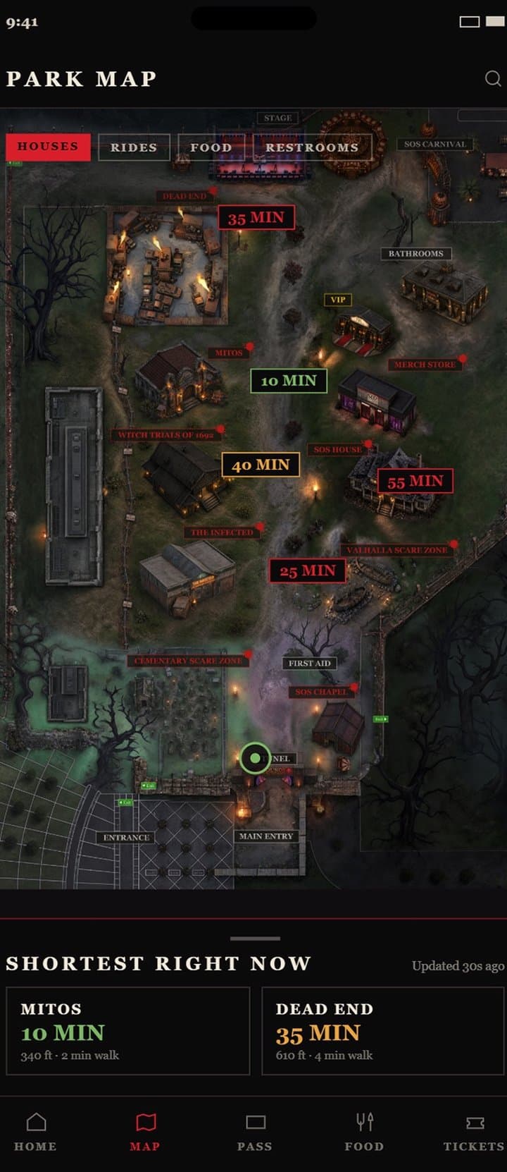 Sounds of Screams — Live park map with wait times