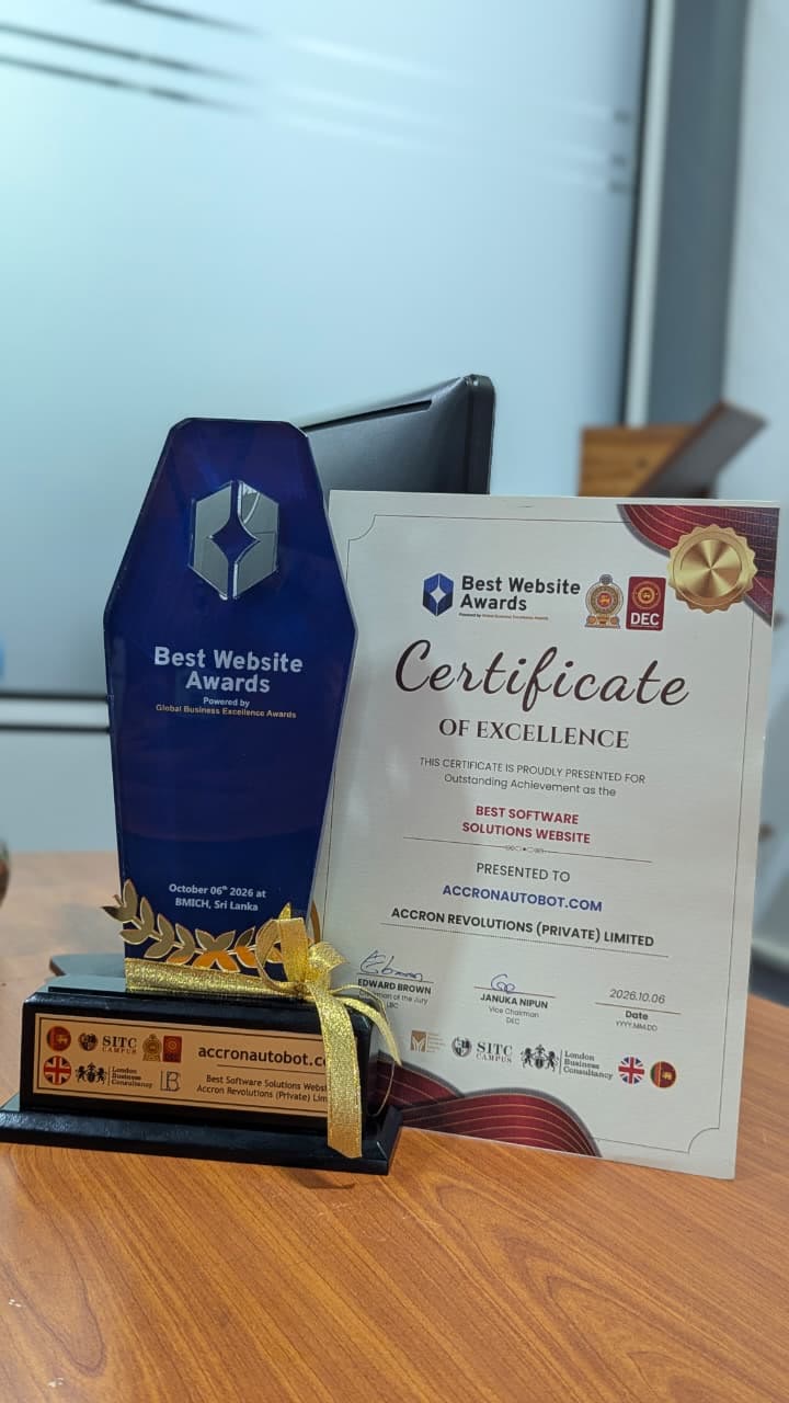 Best Website Awards trophy and Certificate of Excellence for Best Software Solutions Website presented to accronautobot.com