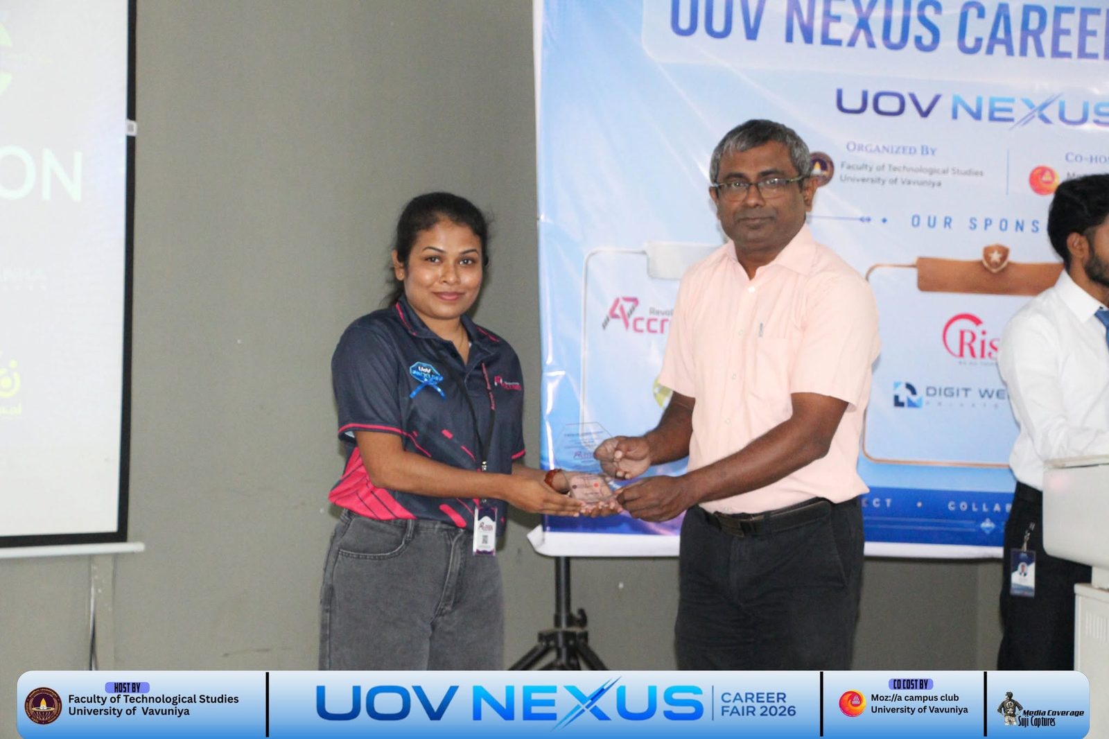 Accron Revolutions receiving a token of appreciation from the University of Vavuniya at the NEXUS Career Fair 2026