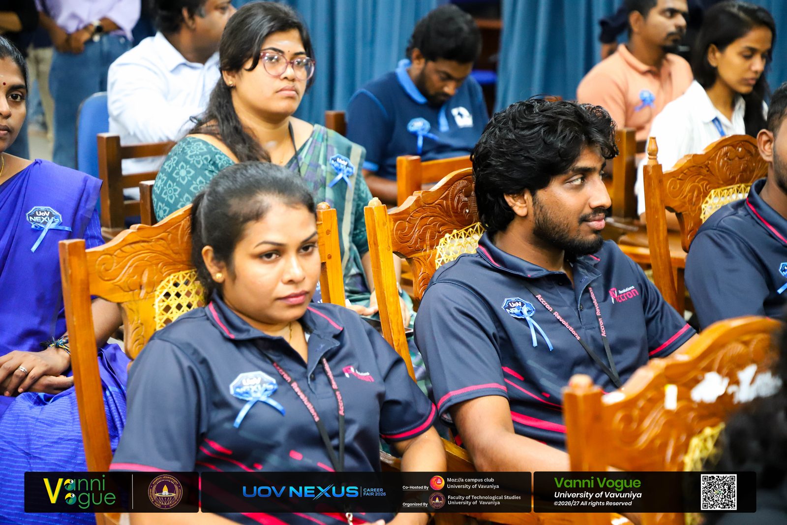 Accron Revolutions team seated with faculty at the University of Vavuniya NEXUS Career Fair 2026