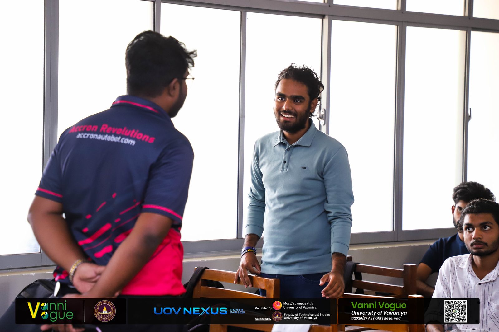 Accron Revolutions engineer conducting a live mock interview with a University of Vavuniya student in the hot seat
