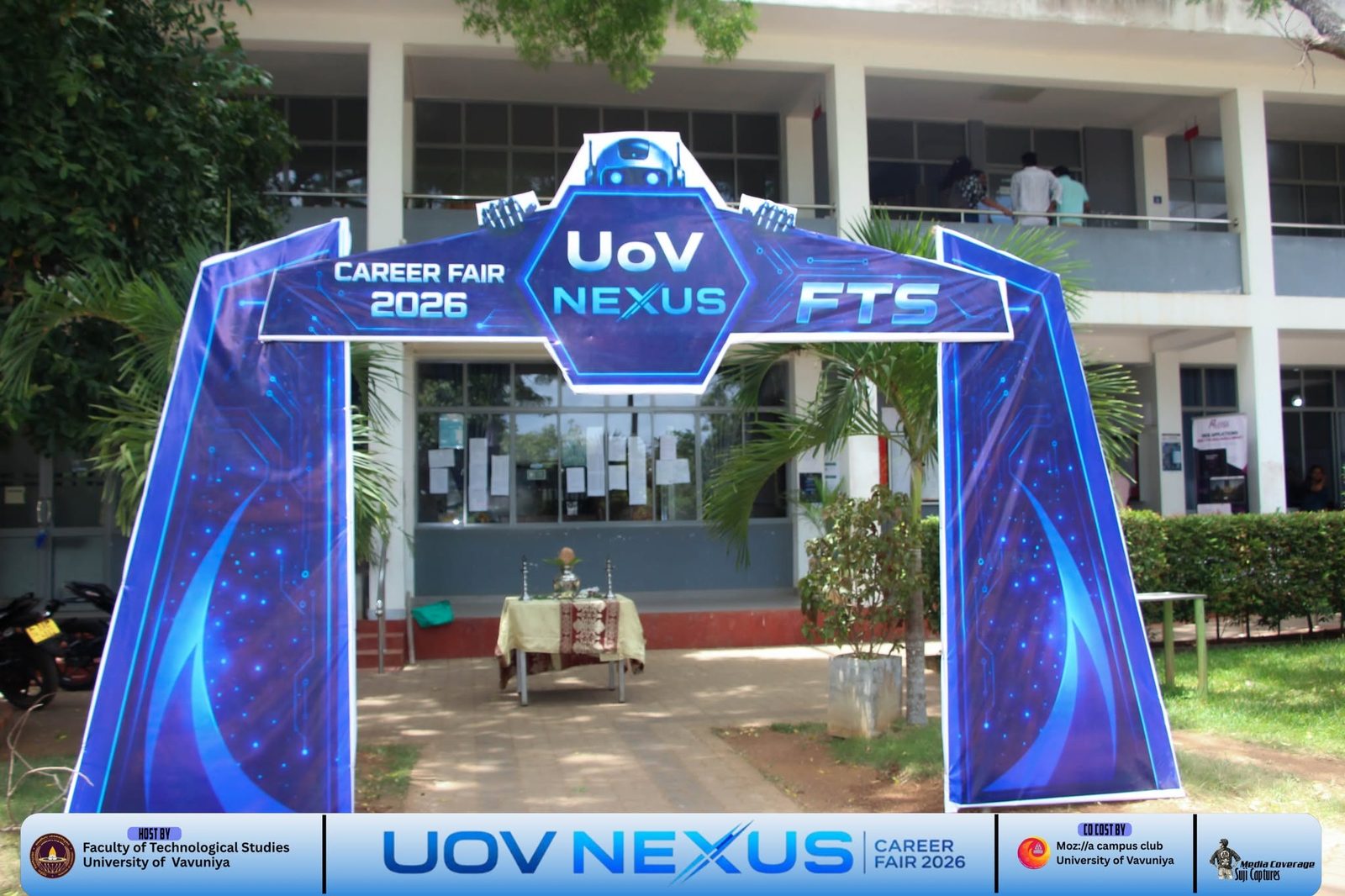 Entrance arch of the UoV NEXUS Career Fair 2026 at the Faculty of Technological Studies, University of Vavuniya